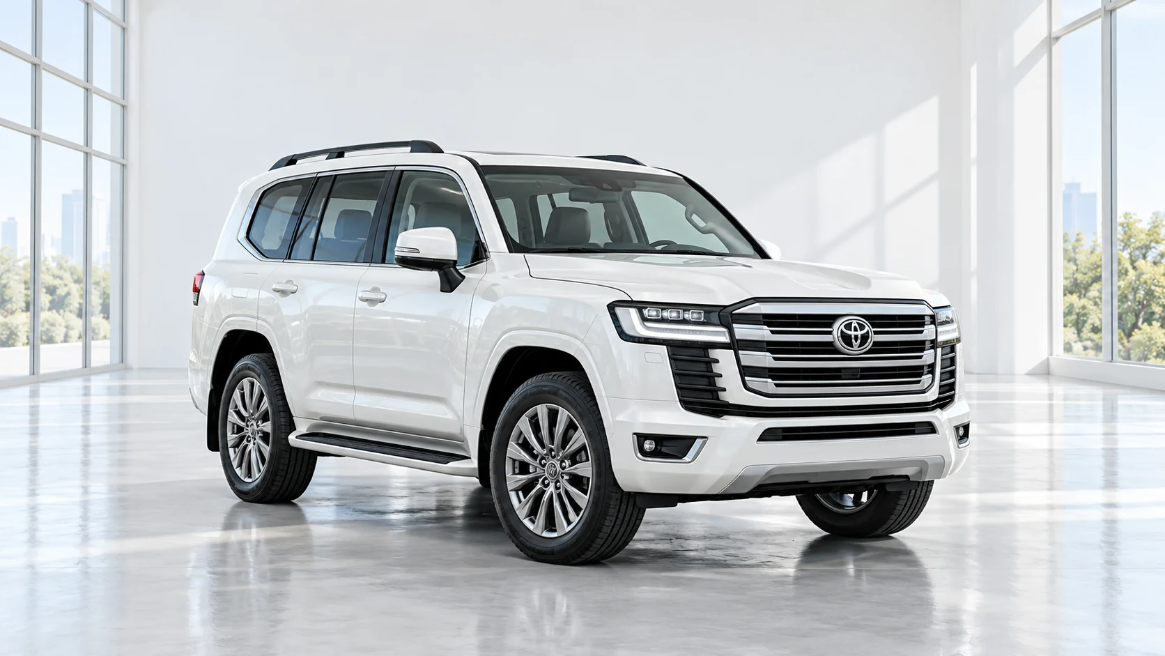 Белый Land Cruiser в светлой студии — визуализация