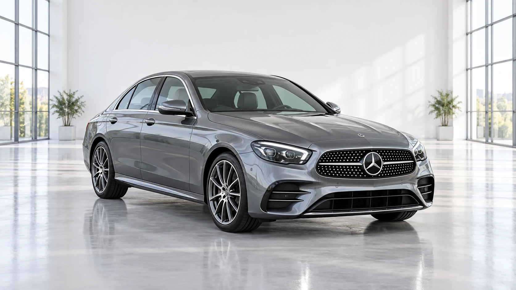 Серый Mercedes-Benz в светлой студии — визуализация